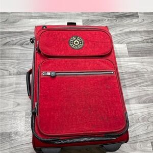Kipling Red Upright Rolling Travel Bag with Front Zip Pockets